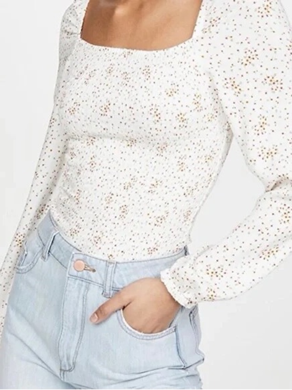 Cupcakes & Cashmere | Savannah Smocked Square-Neck Ditsy Floral Puff-Sleeve Top